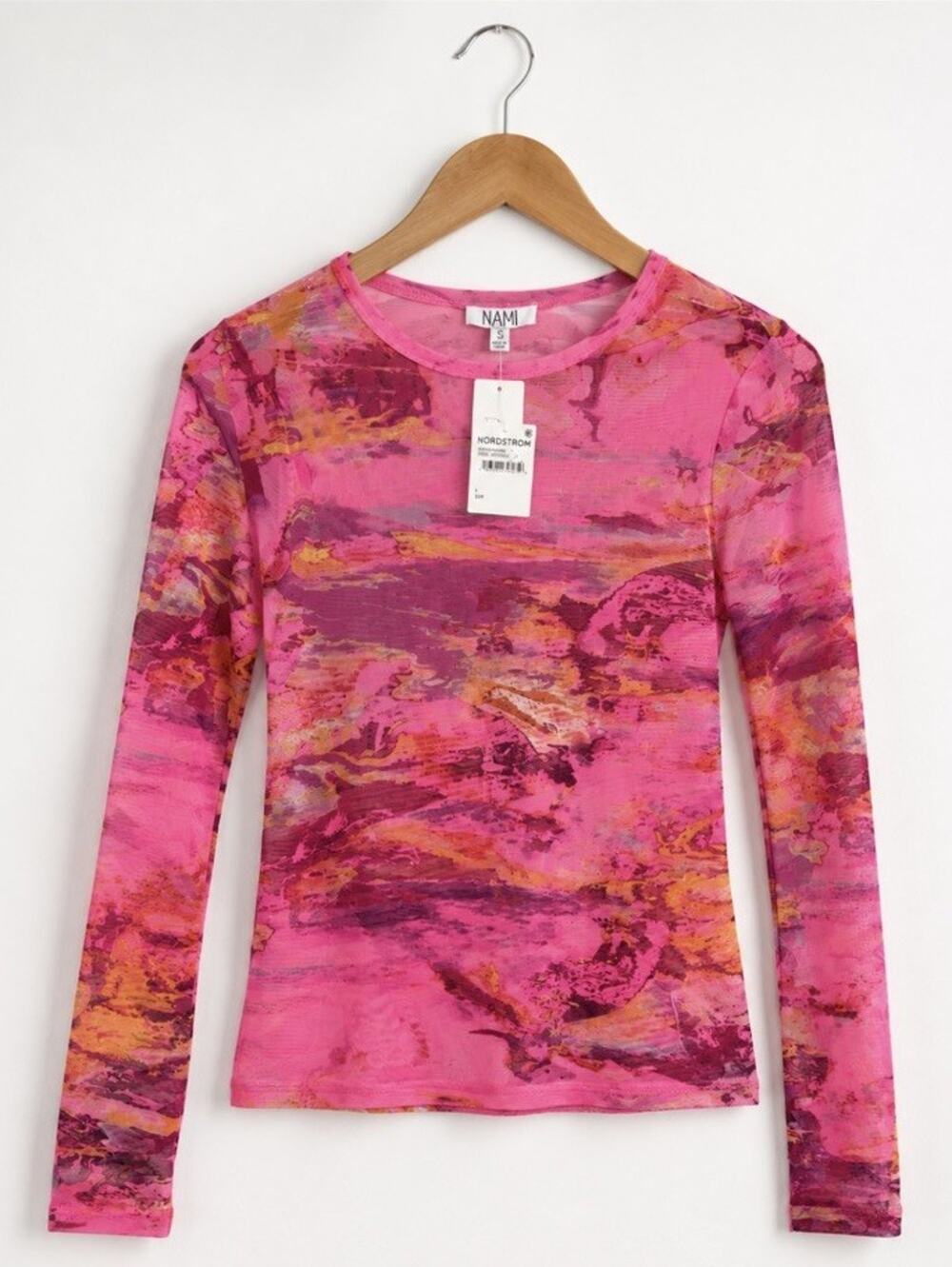 AFRM Women's Pink Abstract Sheer Top L New Nordstrom